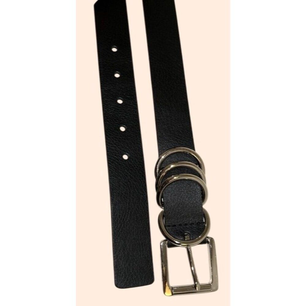 Michael Kors Black Synthetic Leather Belt With Silver Buckle & Rings Size‎ L